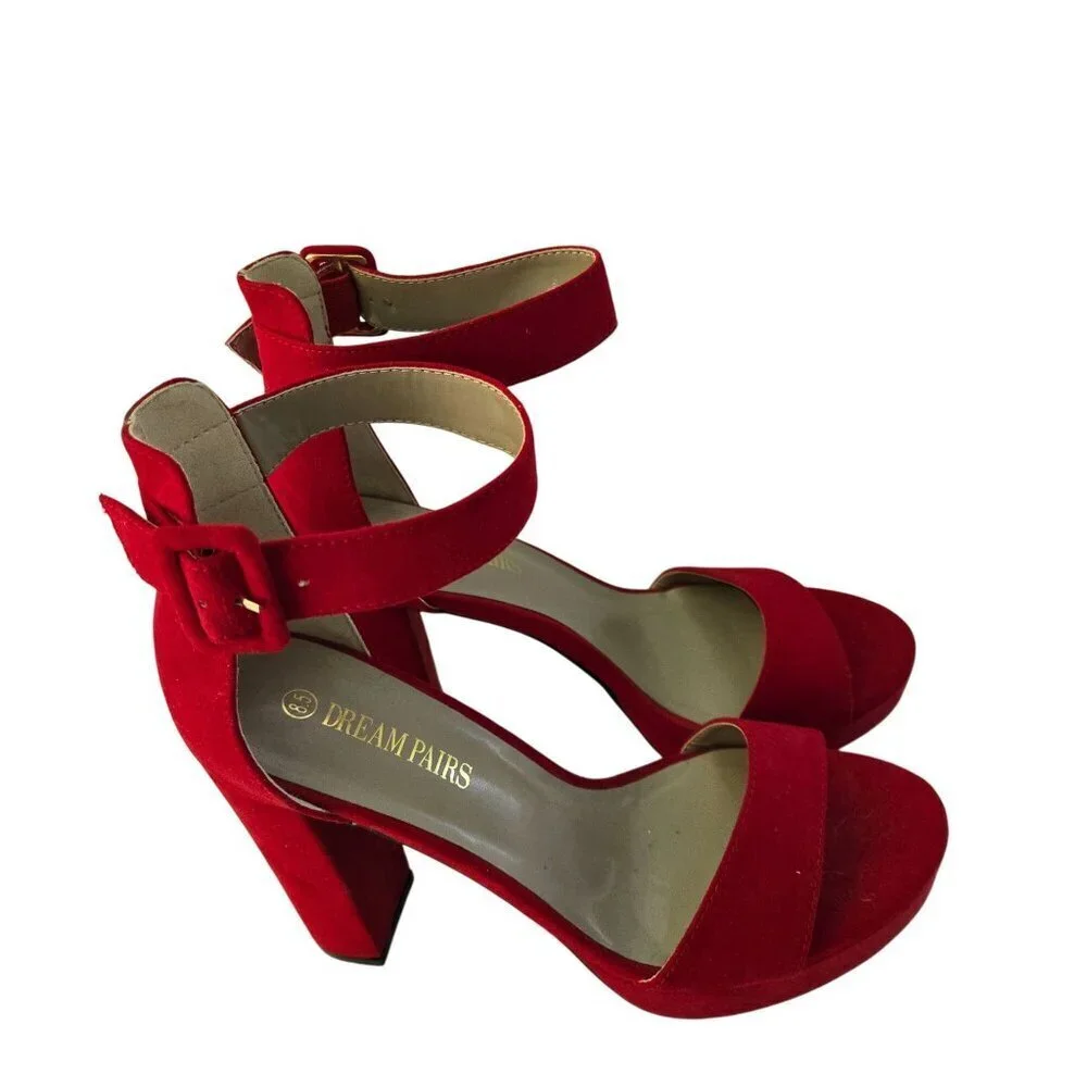Dream Pairs Hi-lo Red Faux Suede Platform Ankle Strap Heels Size 8.5